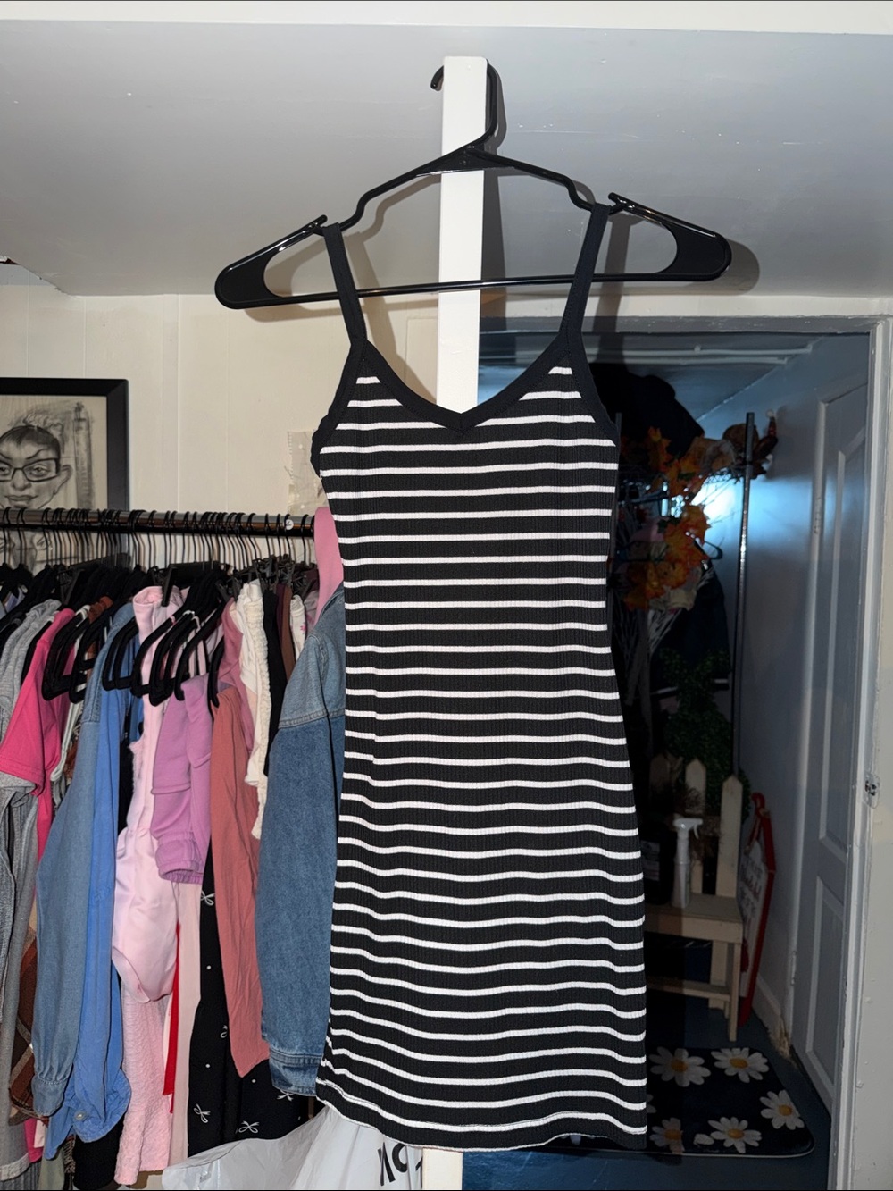 SHEIN Black and White Striped Mini Tank Dress